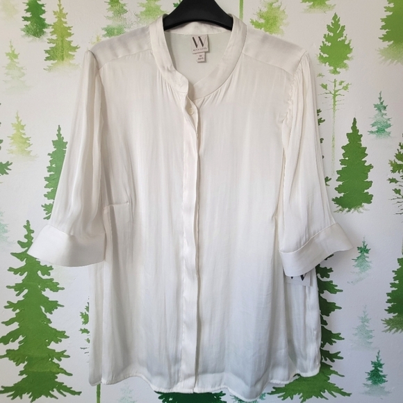Worthington Tops - Worthington White Button Down Shirt with Boxy Fit and Mandarin Collar
